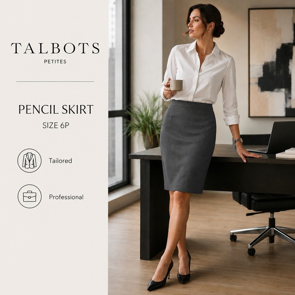 Talbots Pencil Skirt Womens 6P Gray Solid Slim Fit 2010s Professional Wool Blend